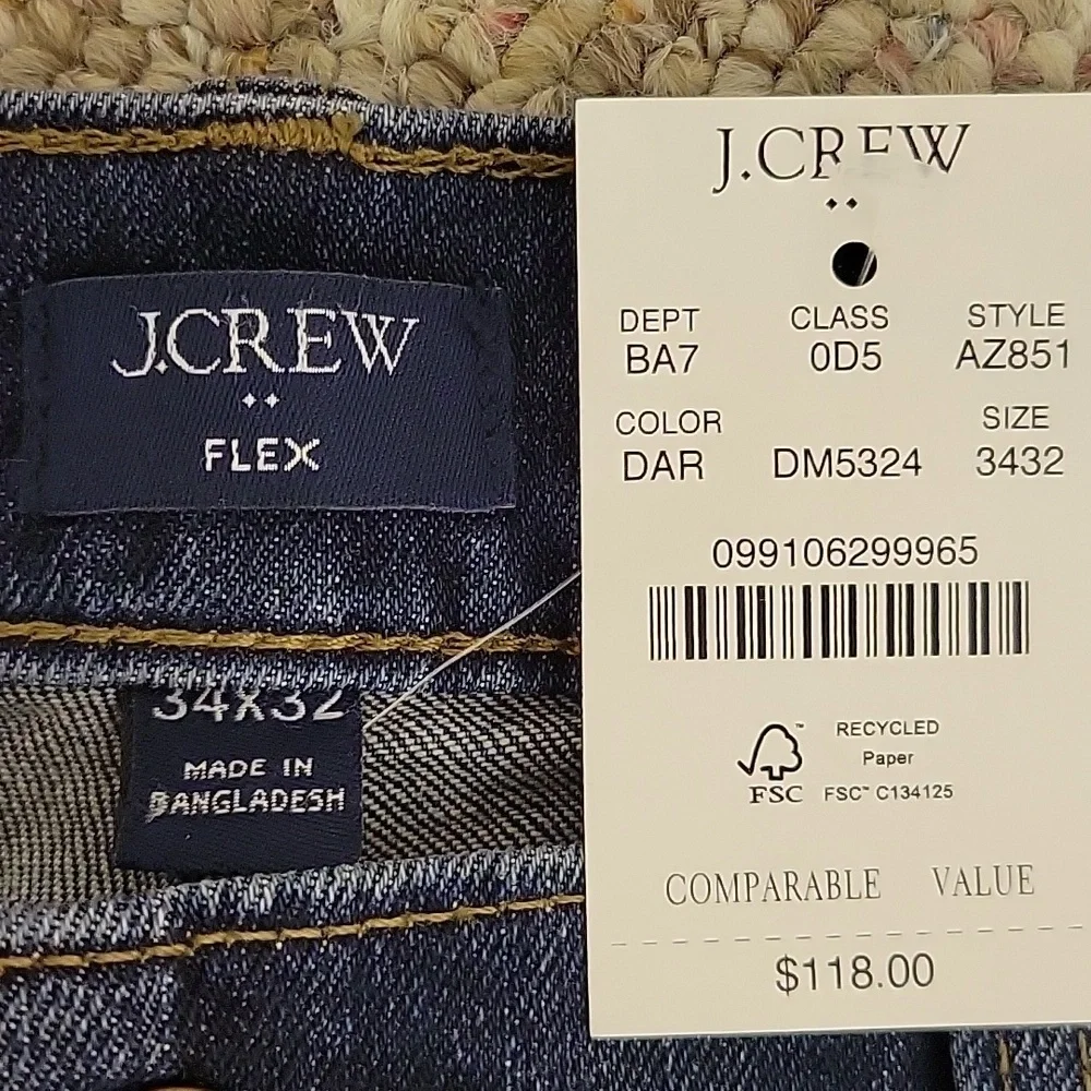 J. Crew Men's Flex Straight Blue Jeans Sz 34 X 32. New school casual preppy